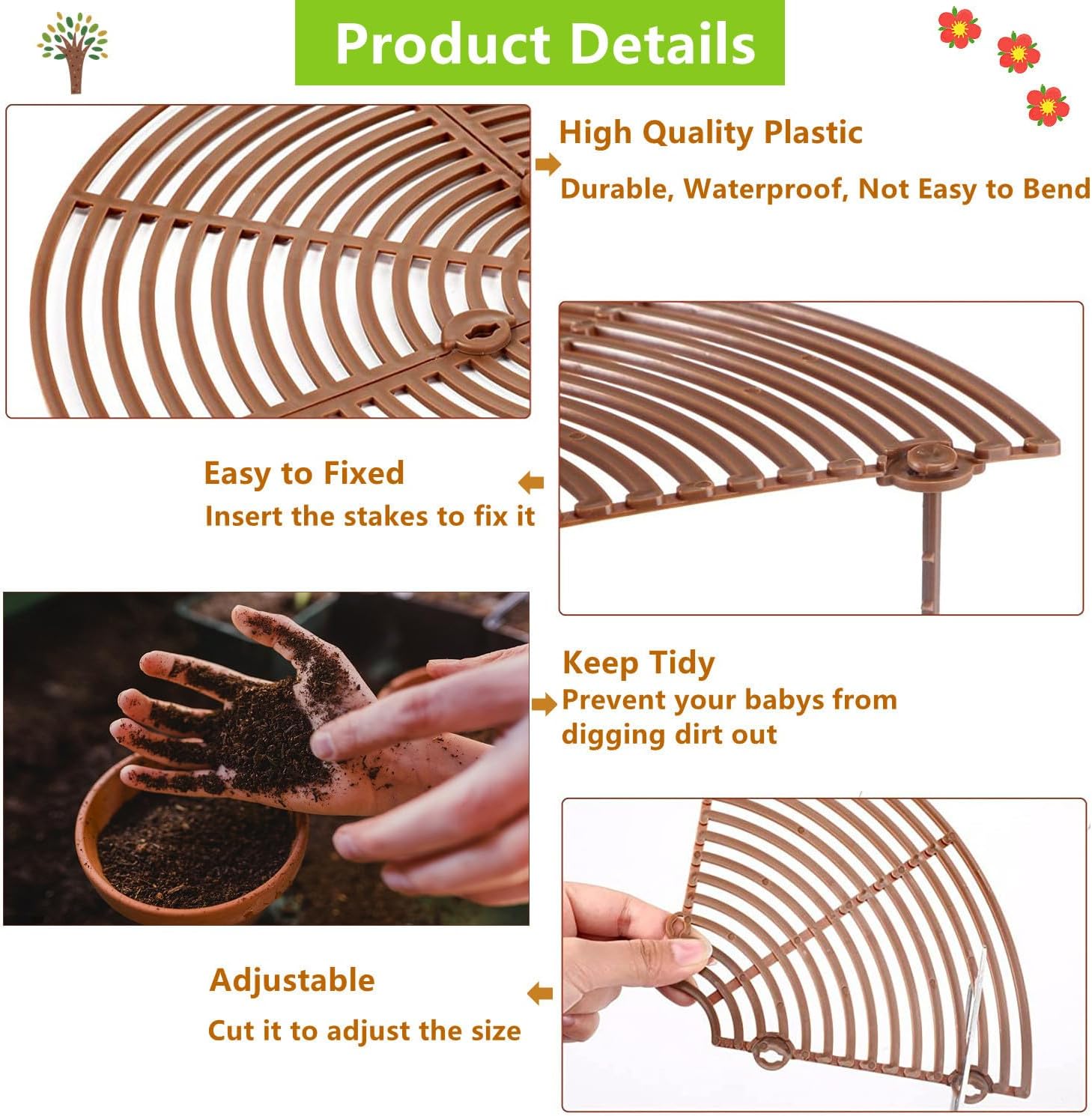 Z metnal Plant Pot Grid 20.8", 3 Pcs Cuttable Grid Plant Soil Cover, Plastic Grid Plant Pot Cover, Flower