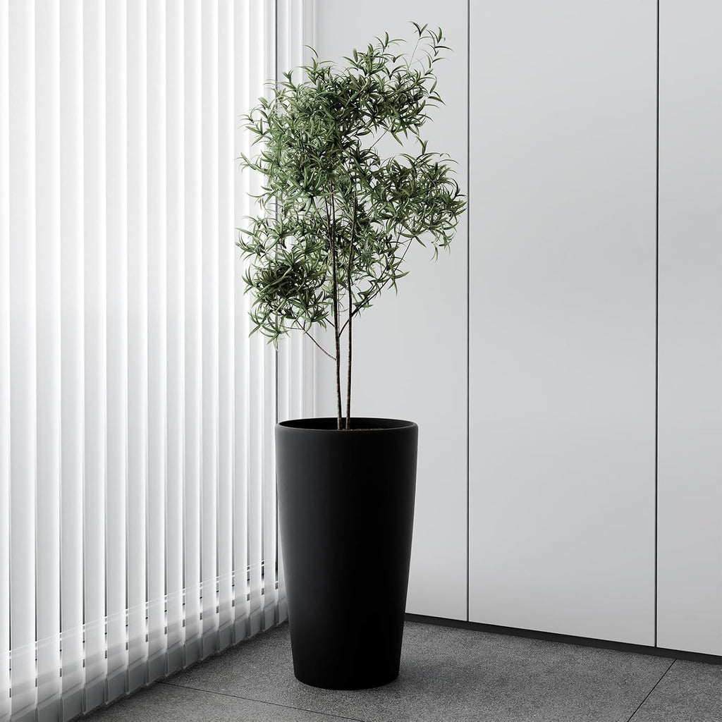 Set of 2 Round Tall Planters 22 Inch, Large Planter for Indoor Outdoor Plants, Modern Flower Pot Containers Large