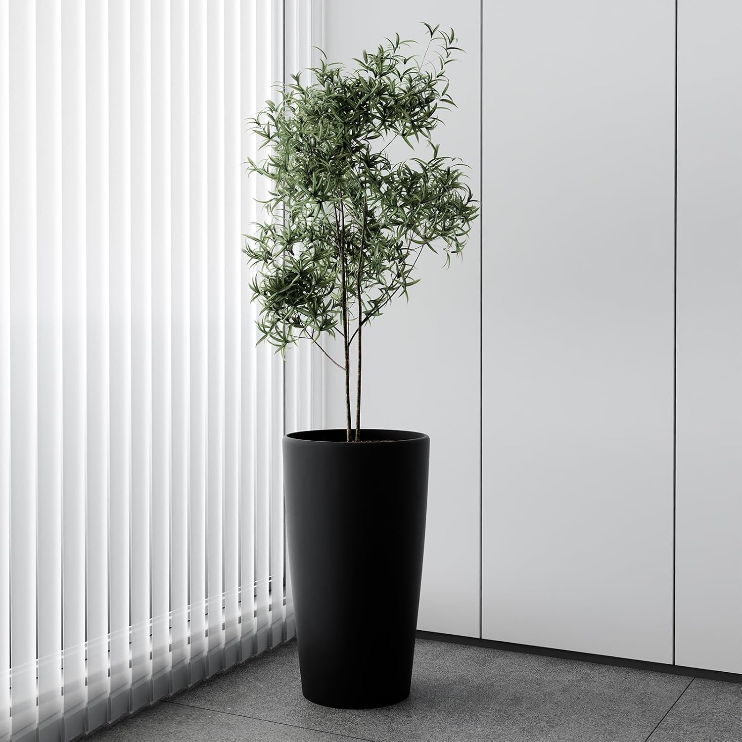 Set of 2 Round Tall Planters 22 Inch, Large Planter for Indoor Outdoor Plants, Modern Flower Pot Containers Large