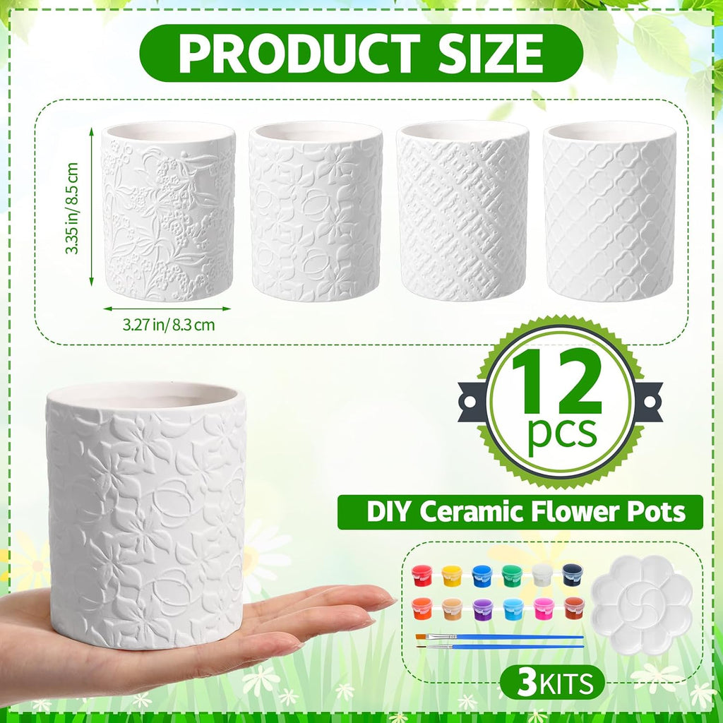 Zubebe 12 Pcs Paint Your Own Ceramic Pots Bulk Unfinished Succulent Pots Craft Kit with Drainage Hole Mini Paintable