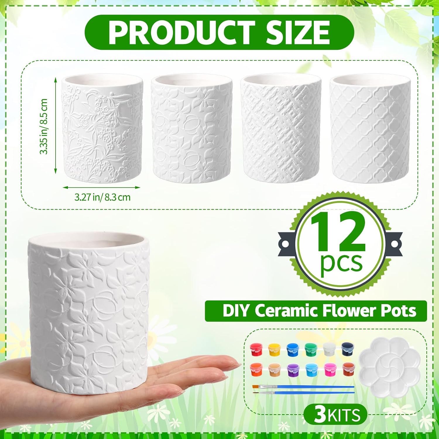 Zubebe 12 Pcs Paint Your Own Ceramic Pots Bulk Unfinished Succulent Pots Craft Kit with Drainage Hole Mini Paintable