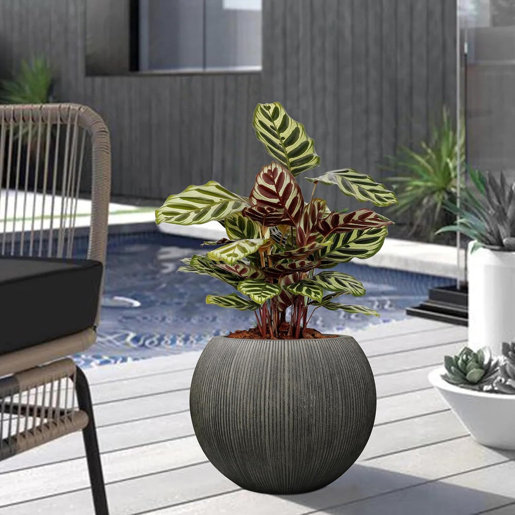 11.8" H x 14.5" D Large Round Plastic Planter with Drainage Hole & Plug | UV/Weatherproof, Lightweight, Recyclable