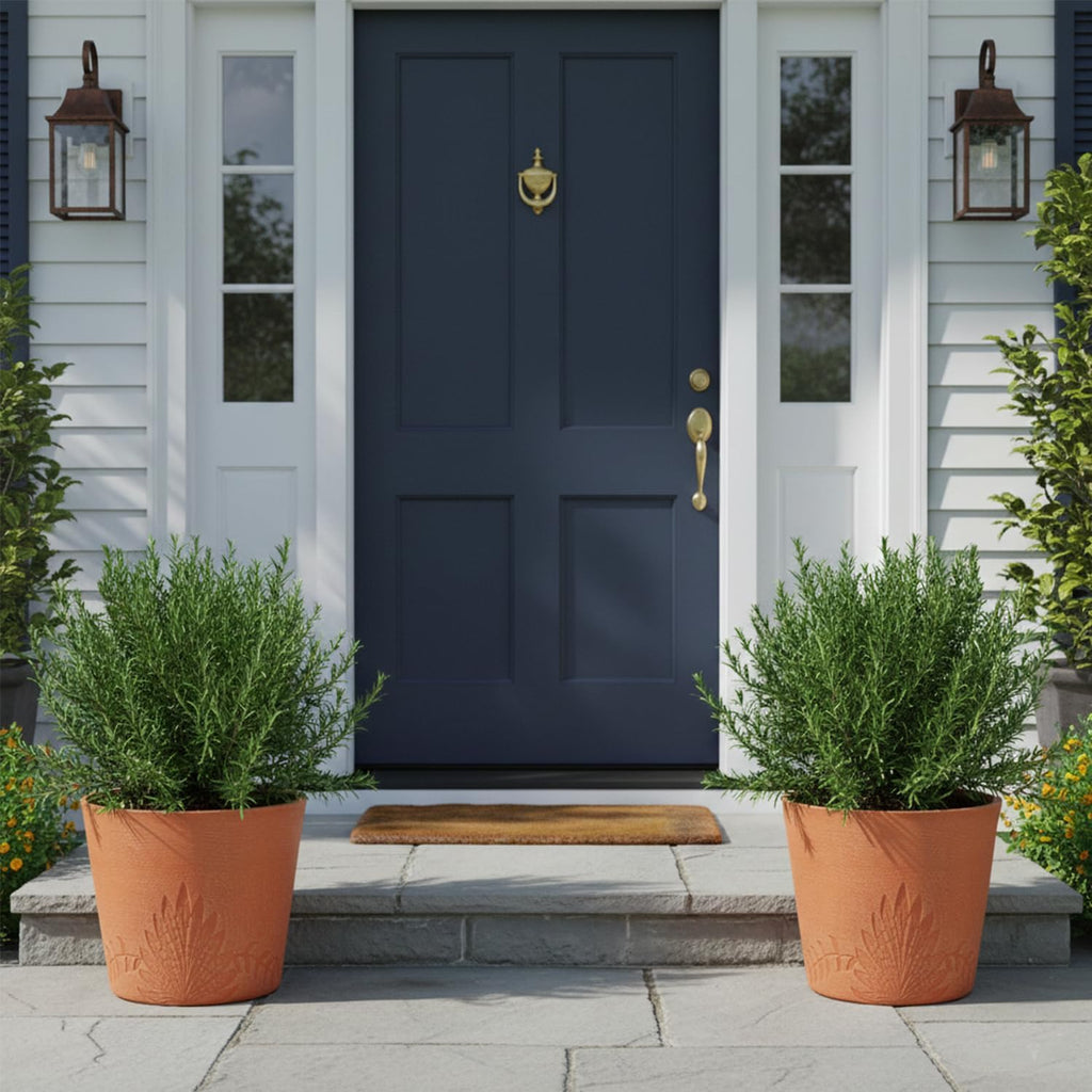 GreenShip 15 inch Large Planters for Outdoor Plants, Set of 2 | 7 gal, Large Indoor Planter, Recycled Resin & Stone