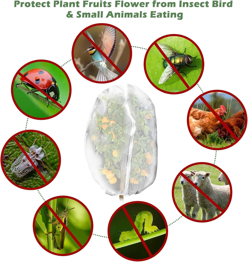 3Pcs Plant Covers from Insects, Bird Netting Barrier for Blueberry Bushes with Drawstring Zipper Mesh Garden Netting