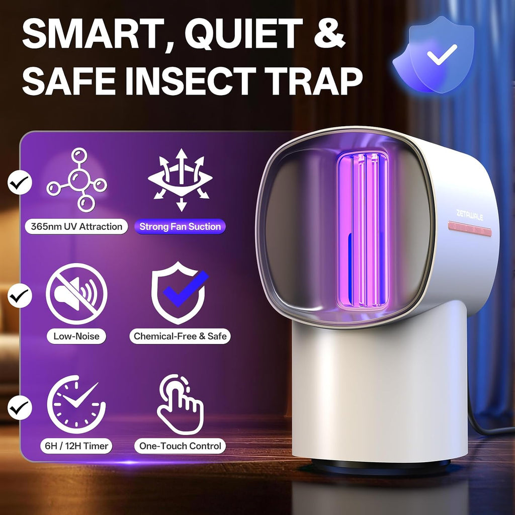 Fruit Fly Traps for Indoors, Gnat and Insects Catcher for House with UV Light, Heat Lure, Fan Suction, Ideal for