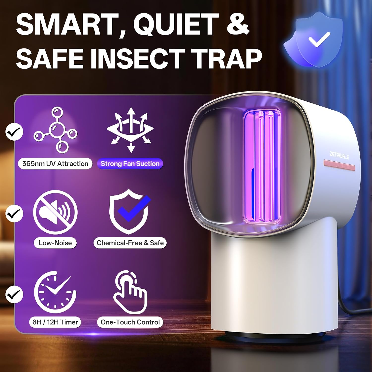 Fruit Fly Traps for Indoors, Gnat and Insects Catcher for House with UV Light, Heat Lure, Fan Suction, Ideal for