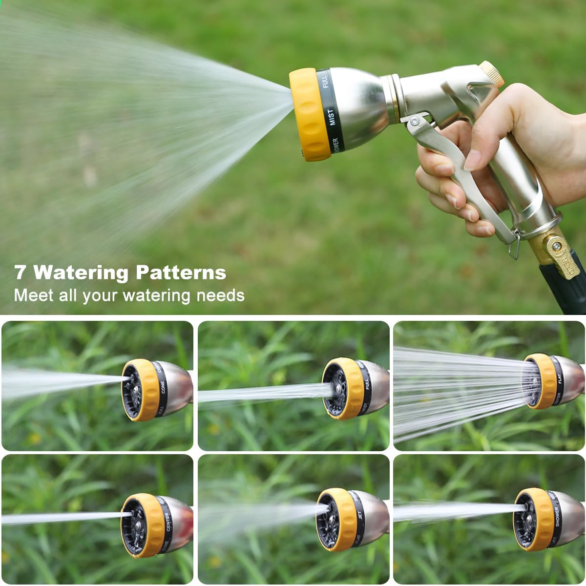 FANHAO Metal Garden Hose Nozzle Heavy Duty, 7 Adjustable Spray Patterns | Rustproof Zinc Alloy, Ergonomic Grip