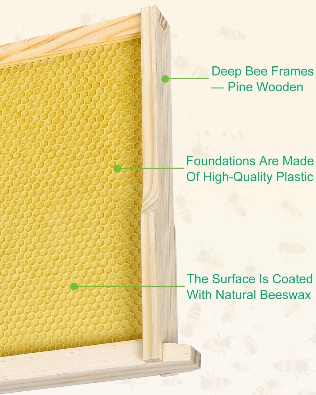 10 Pack Bee Frames Deep - Bee Hive Frames and Wax Foundations Yellow Beehive Frams