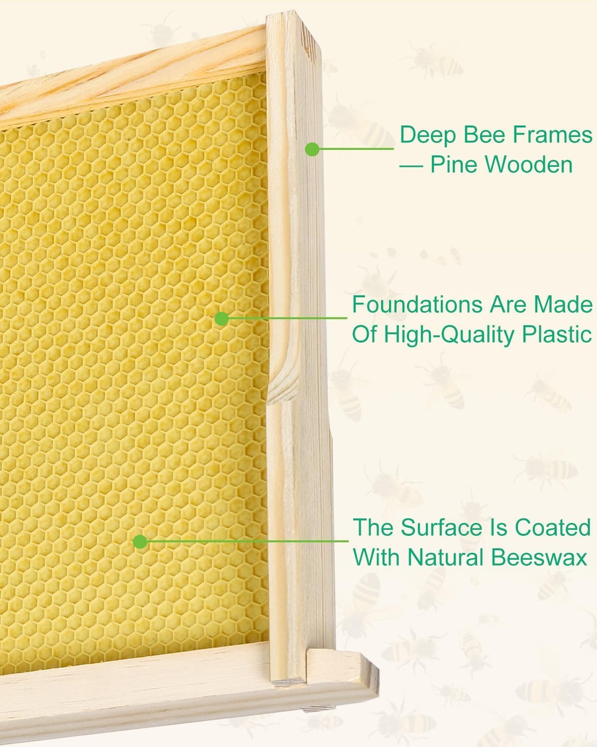 10 Pack Bee Frames Deep - Bee Hive Frames and Wax Foundations Yellow Beehive Frams