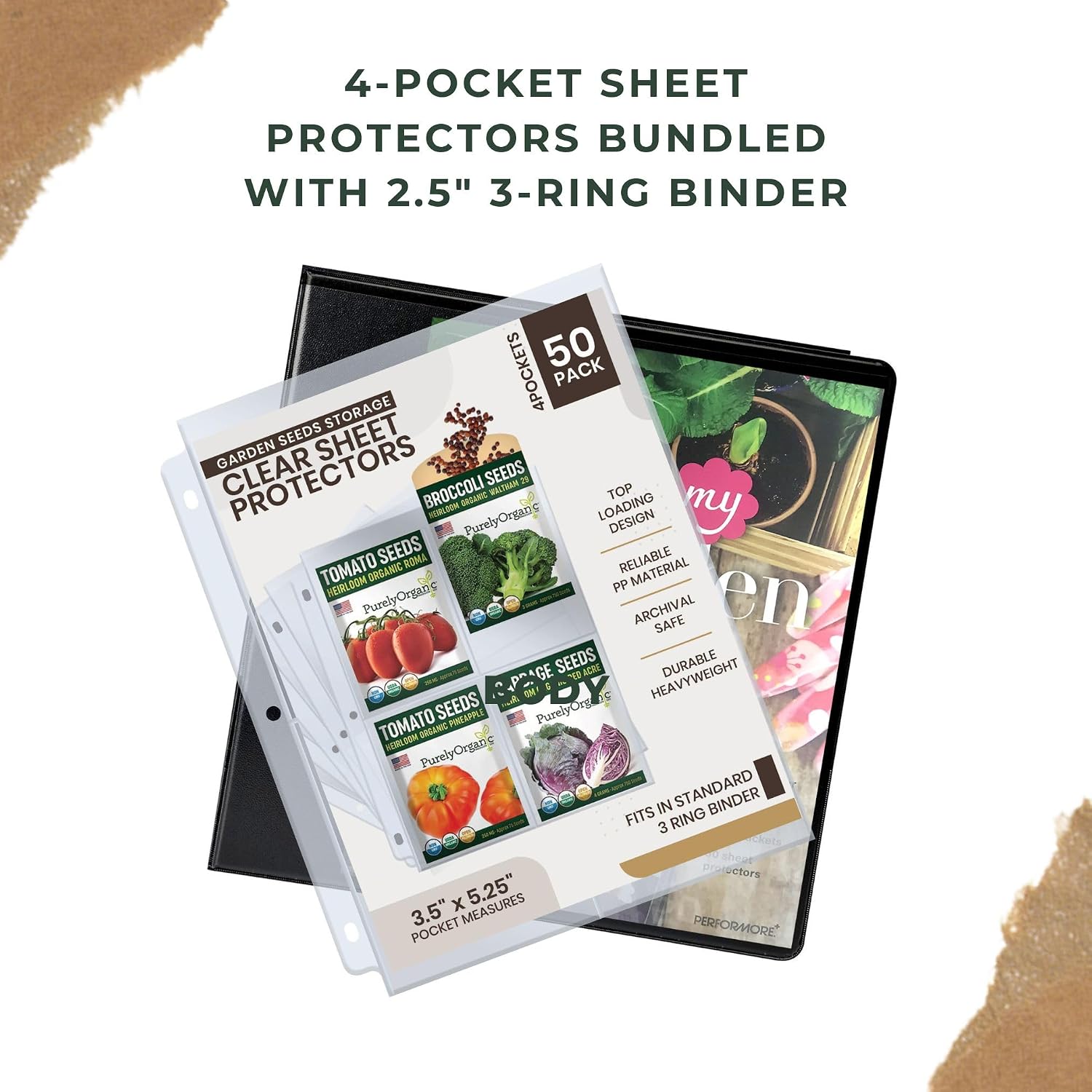 Performore Heavy-Duty Seed Storage Kit for Organizing Seed Packets, with 200 Pockets, 3.5 x 5.25'' Pocket Size, 50