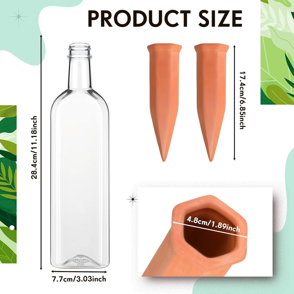 8 Pcs 34oz Plant Watering Devices Include Terracotta Self Watering Spikes with 1000ml Plastic Bottles Slow Release