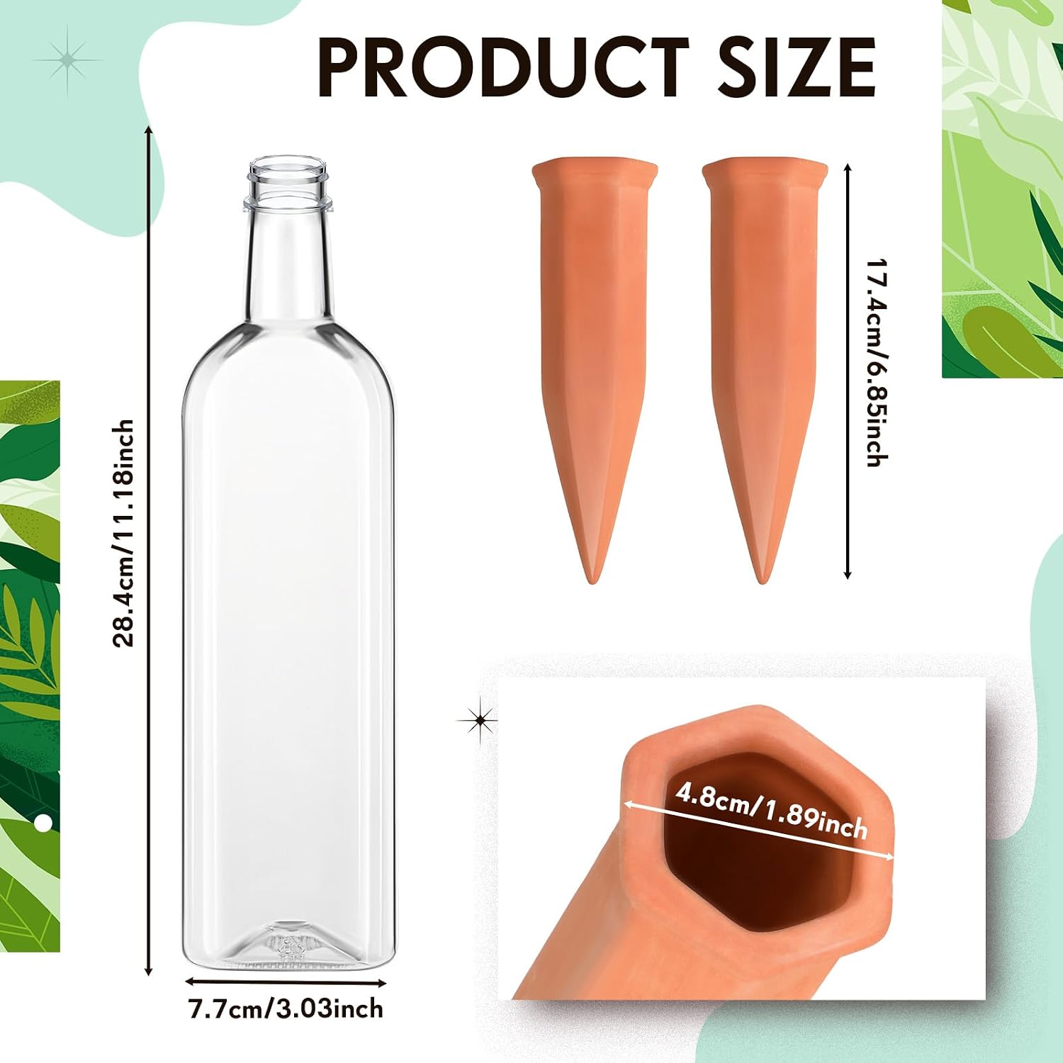 8 Pcs 34oz Plant Watering Devices Include Terracotta Self Watering Spikes with 1000ml Plastic Bottles Slow Release