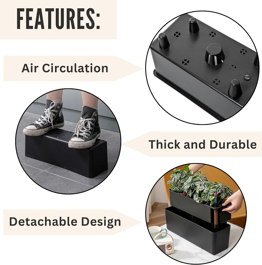 LaLaGreen Railing Planter Boxes (16 Inch, 2 Pack) Black Rectangular Plastic Window Box Planters with Self-Watering