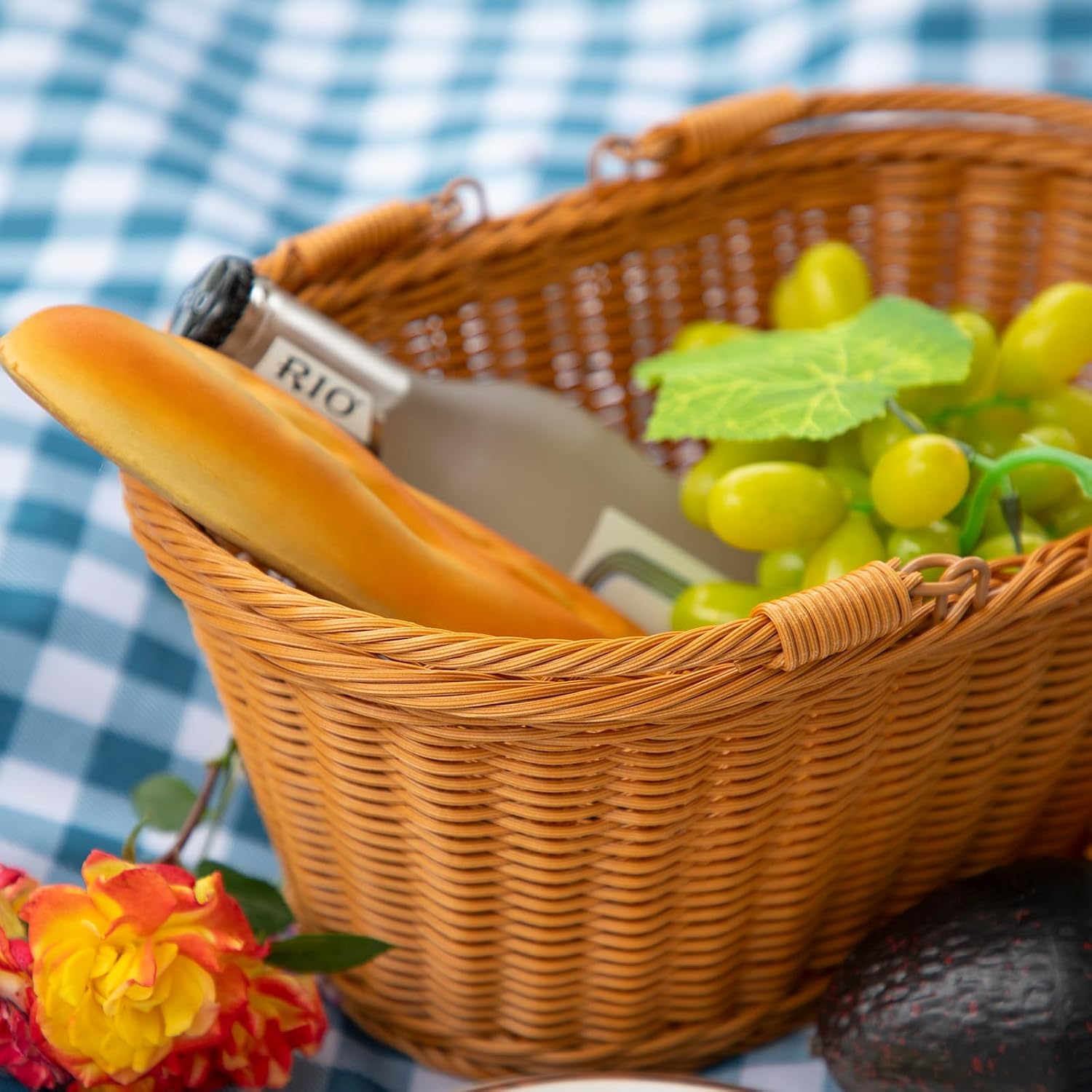 Rattan Picnic Basket with Handle, Garden Harvest Basket, Gathering Storage for Vegetable Fruit, Easter 13" x 9" x5.5"