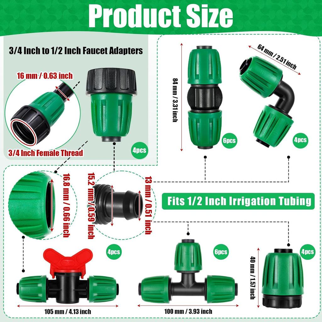 28 Pcs 1/2 Inch Drip Irrigation Fittings Kits,Drip Hose Connector | For 1/2" Irrigation Tubing(1/2" ID x0.6-0.63"OD)