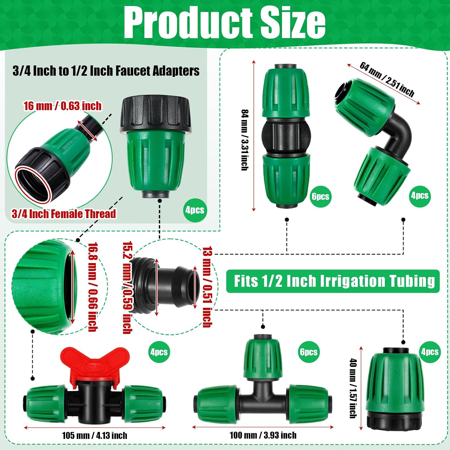 28 Pcs 1/2 Inch Drip Irrigation Fittings Kits,Drip Hose Connector | For 1/2" Irrigation Tubing(1/2" ID x0.6-0.63"OD)