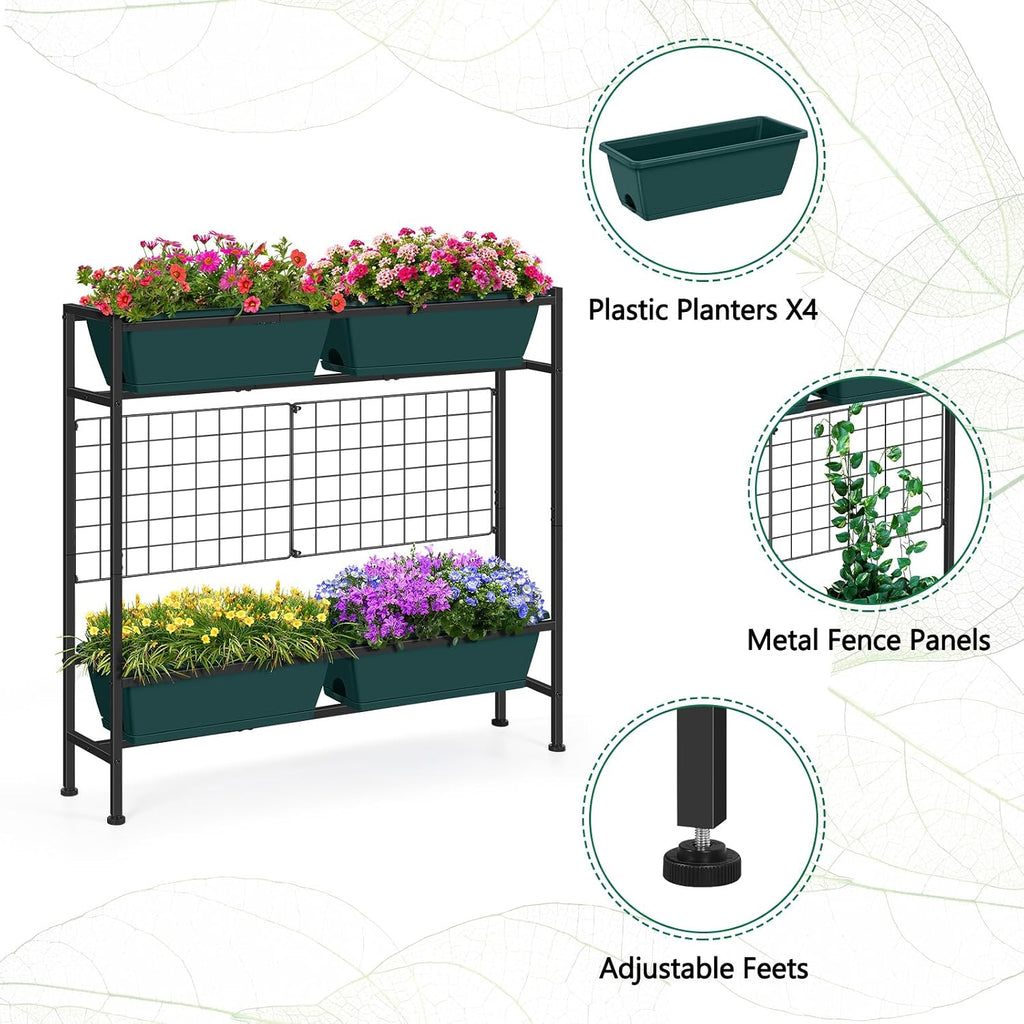 Vertical Raised Garden Beds 32.4" Tall Planter Raised Beds Boxes Patio Herb Garden Planter Outdoor with Metal Fences