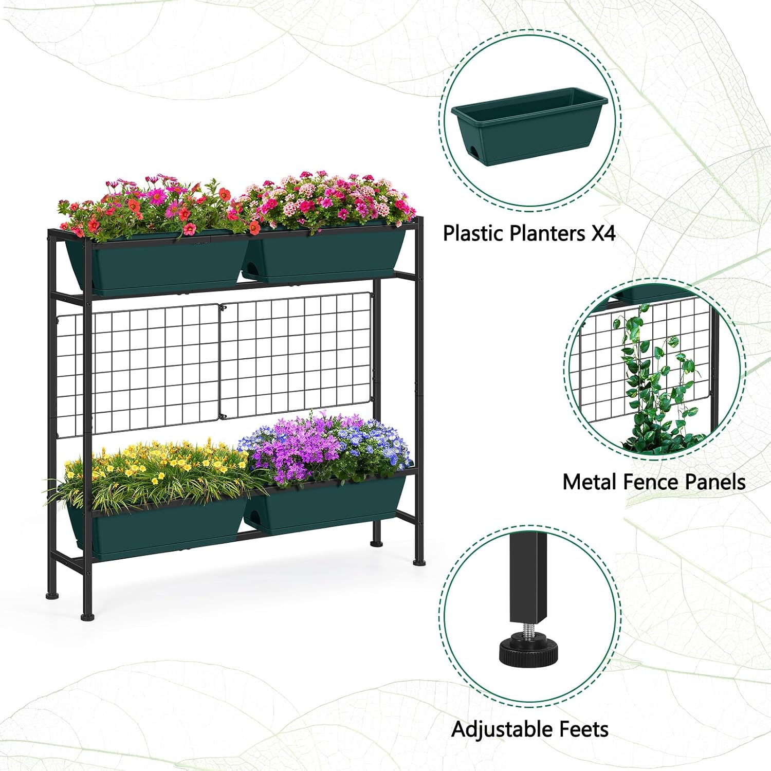 Vertical Raised Garden Beds 32.4" Tall Planter Raised Beds Boxes Patio Herb Garden Planter Outdoor with Metal Fences