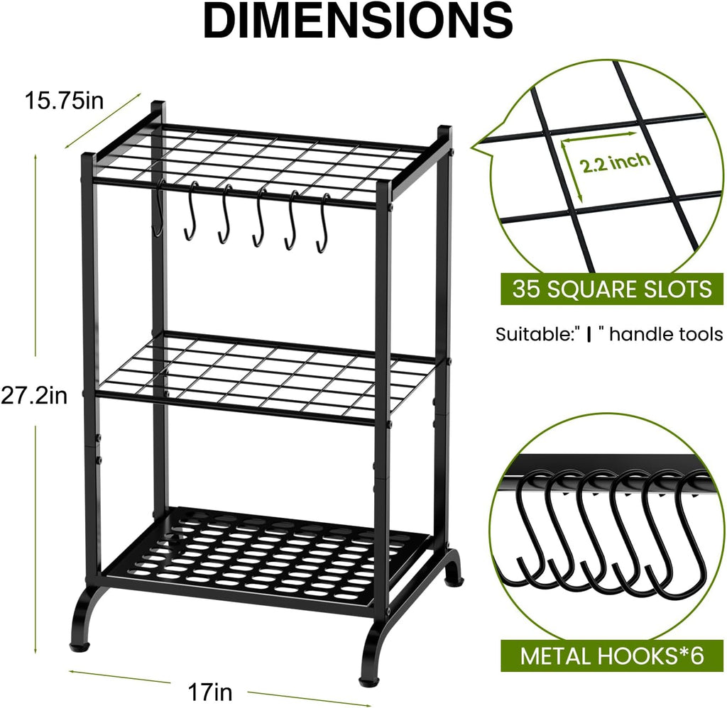 RANXFLOAT Garden Tool Organizer with Storage Hooks, Yard Tool Tower Rack for Garage Organization and Storage, Up to 35