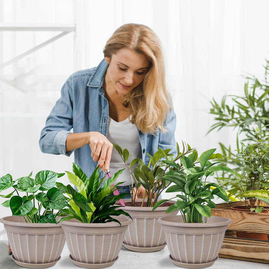 10 Inch Plant Pots,4 Pack Flower Pot,Planters Pot with Drainage Hole | Modern Planters for Outdoor Plants with