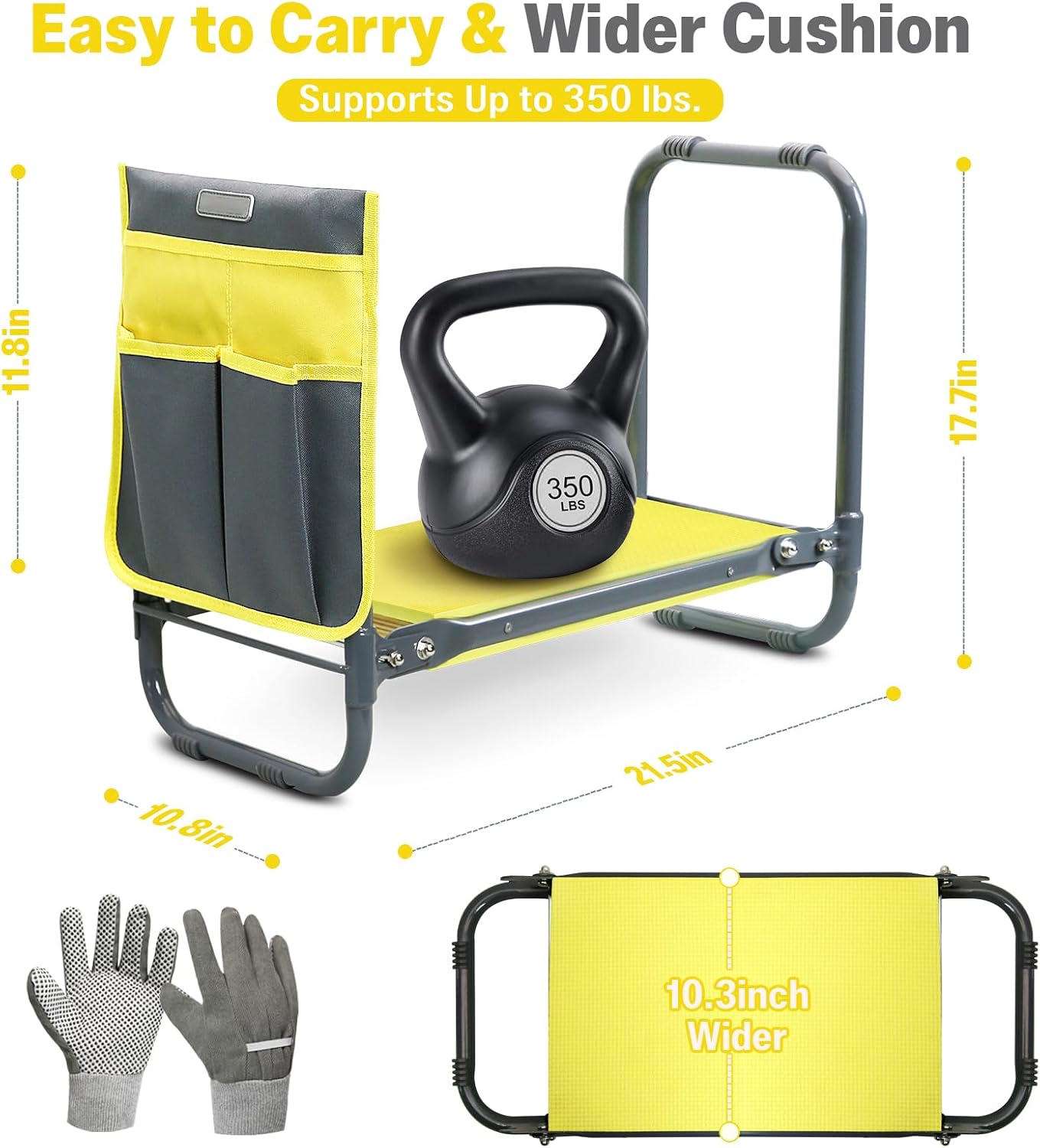 Garden Kneeler and Seat Heavy Duty, Foldable Gardening Stool Bench | With Widened Thick Soft Kneeling Pad and Tool
