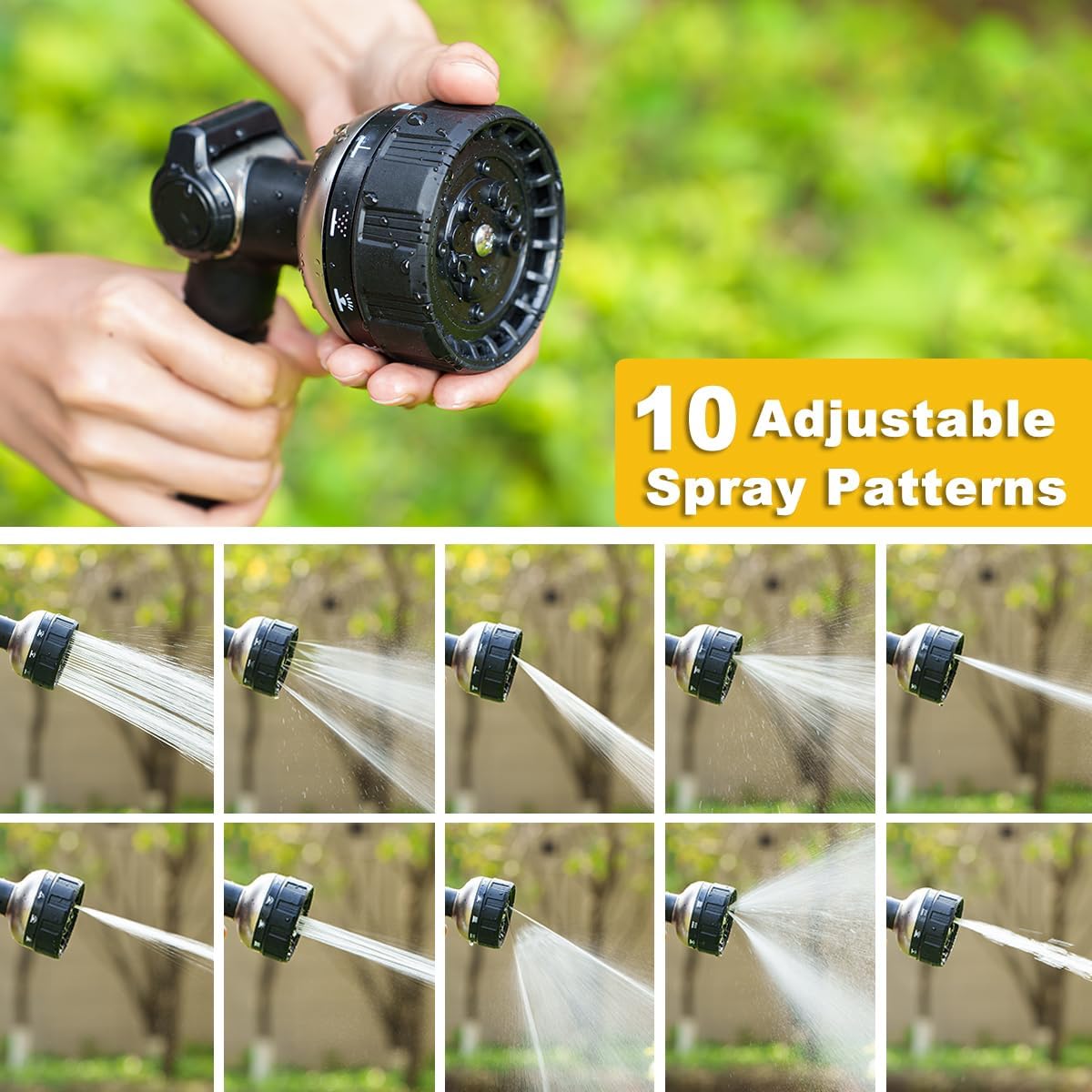FANHAO Thumb Control Garden Hose Nozzle Heavy Duty Metal, 10 Spray Patterns | Rustproof Leak Proof, Comfortable