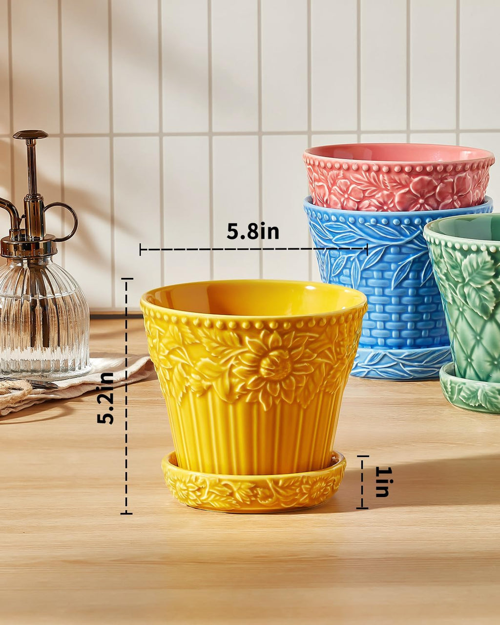 Metahom Ceramic Plant Pots, 5.8 Inch Flower Pots for Indoor Plants, Planters with Drainage Hole & Saucer, Garden