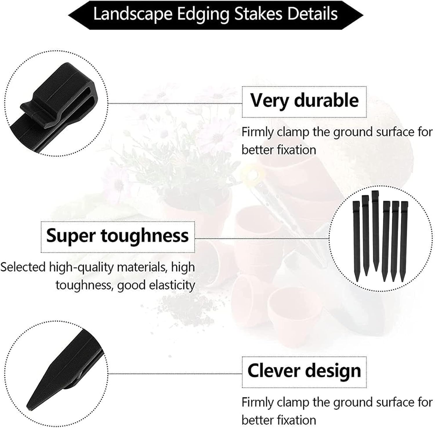 50 PCS Edging Stakes, Landscape Edging Stake for Gardening, Ground Stakes | 10 Inch Plastic Plant Stakes for outdoor