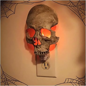 Skull Night Light, 2026 New Skeleton Night Light, Halloween Horrible Light Decoration for Halloween Party and Home Decor (Grey)