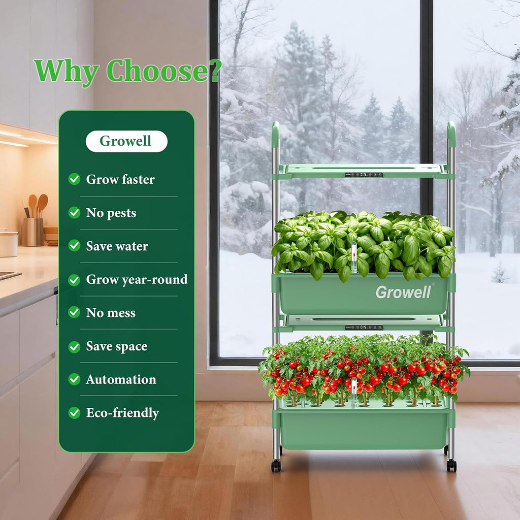 Growell Hydroponics Growing System Kit, 54 Pods Vertical Indoor Herb Garden with Smart LED Grow Light, Auto Circulating