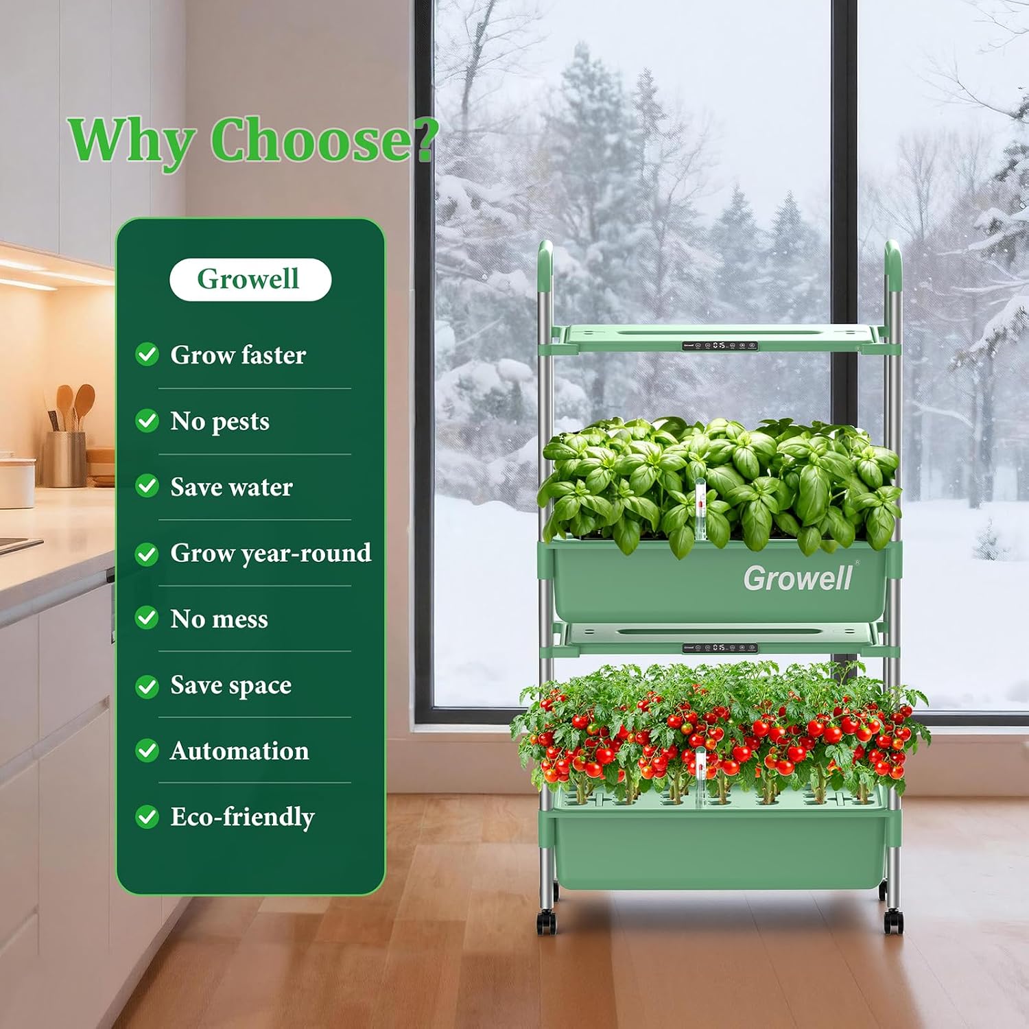 Growell Hydroponics Growing System Kit, 54 Pods Vertical Indoor Herb Garden with Smart LED Grow Light, Auto Circulating