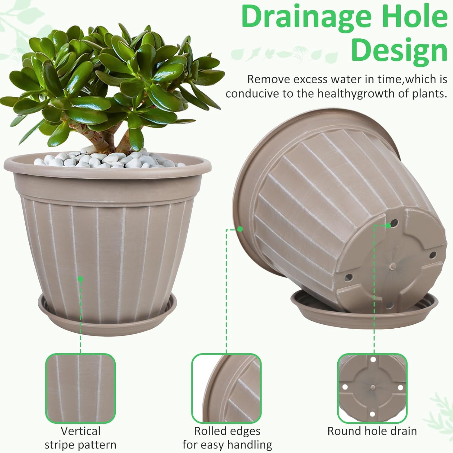12 Inch Pots for Plants,4 Pack Tall Planter,Large Flower Pot Outdoor | Plastic Garden Pots with Drainage Hole &