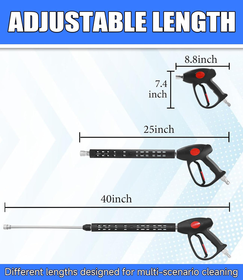 M MINGLE Swivel Pressure Washer Gun with Extension Wand, 3/8" Quick Connect | 4000 PSI High Pressure Spray Gun with 5