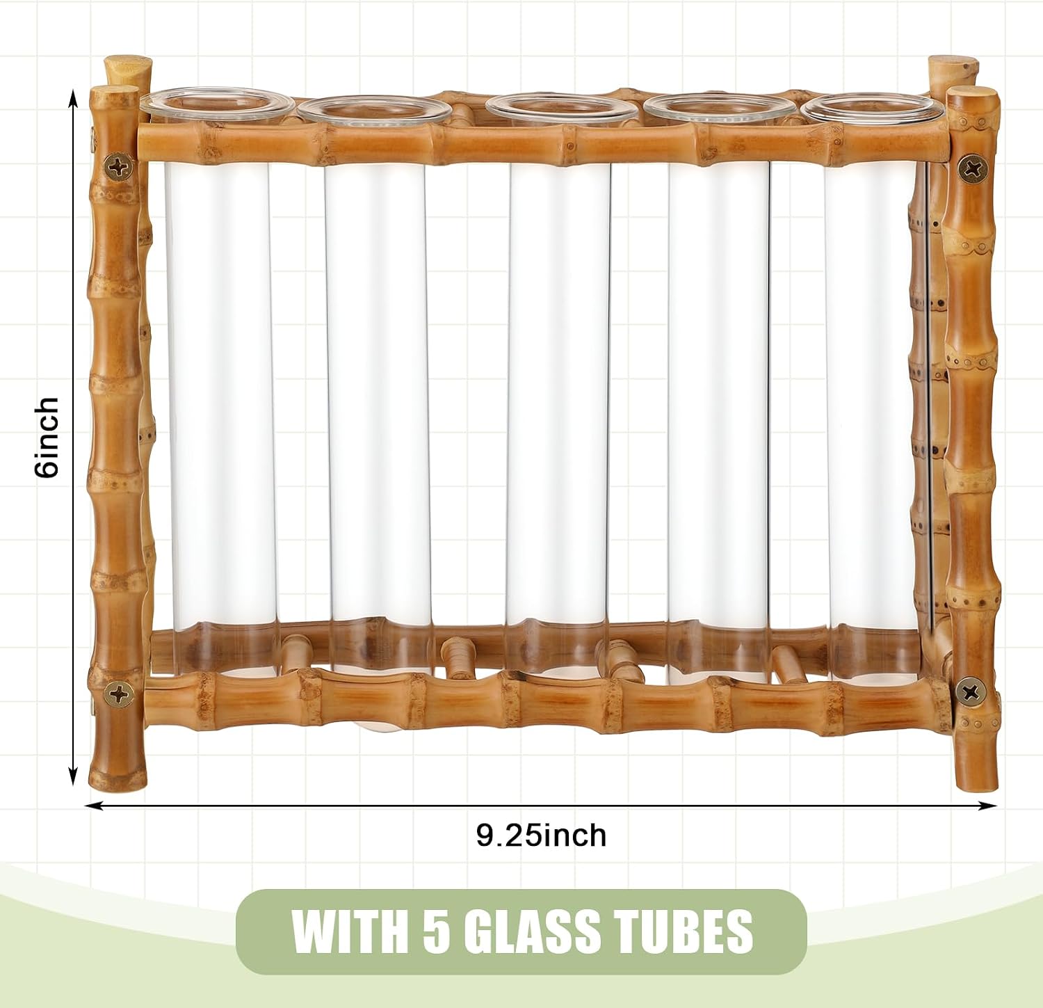 Natural Bamboo Vase with 5 Glass Tubes, Plant Propagation Station with Test Tube, Hydroponic Plants Cutting, Modern Art