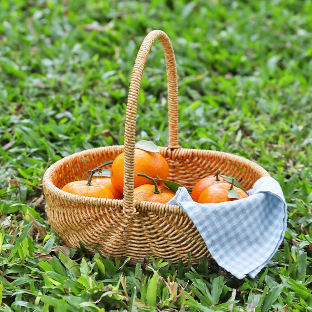 Kisangel Creative Light Brown Picnic Basket - Multi-Functional Rattan Style Harvest Shopping Basket for Fruits