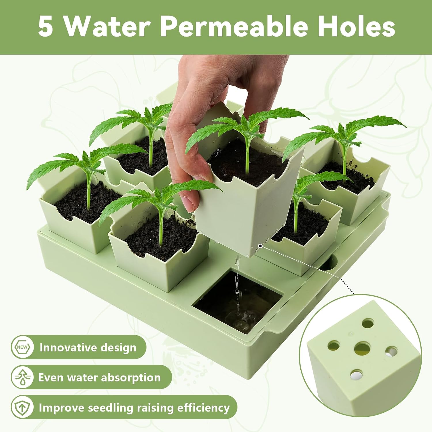 Seed Starter Tray with Lift-Out Handles for Easy Transplanting | 9 removable cells support individual care; reusable