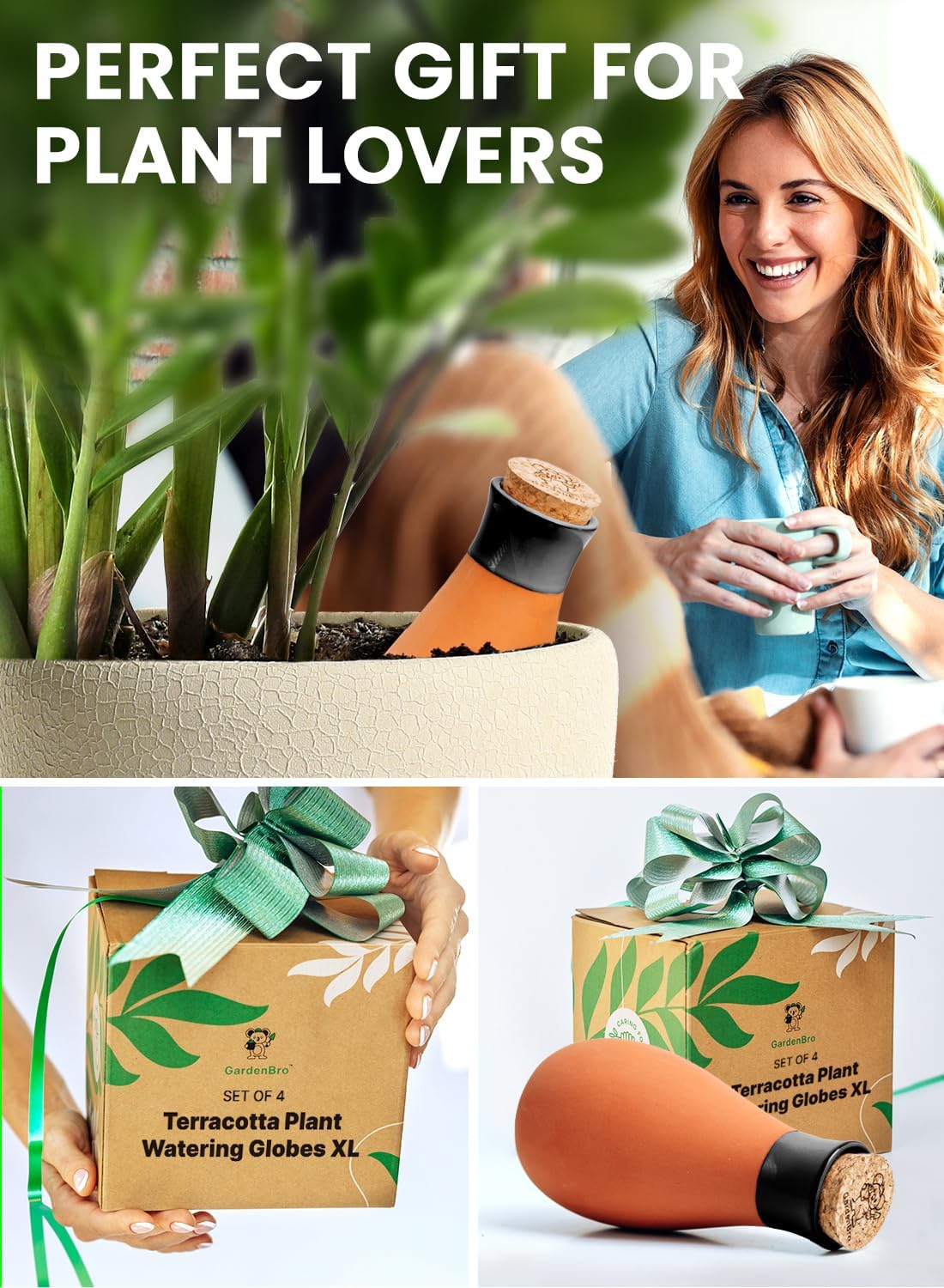 4pc Ollas Terracotta Watering Pots Large 14 Oz Self Watering Planter Insert | Olla Watering System For 1-week Easy To
