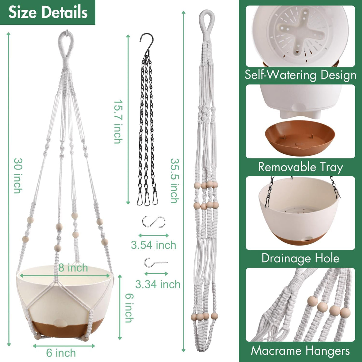 montresor Set of 2-8 Inch Hanging Planters for Indoor Plants with Self-Watering Includes Hanging Pots for Plants