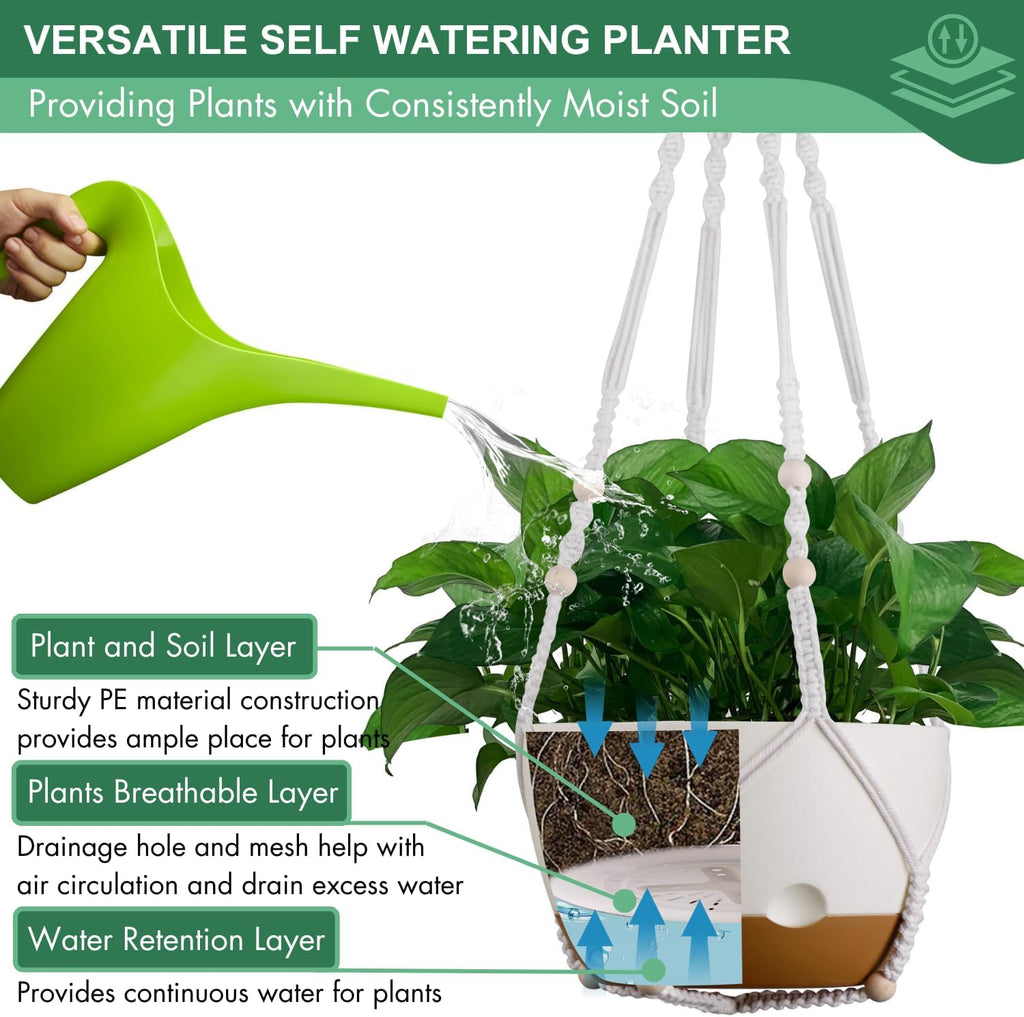 3 Pack 8/10/12 Inch Hanging Planters for Indoor Plants with Self-Watering Includes Hanging Pots for Plants, Outdoor