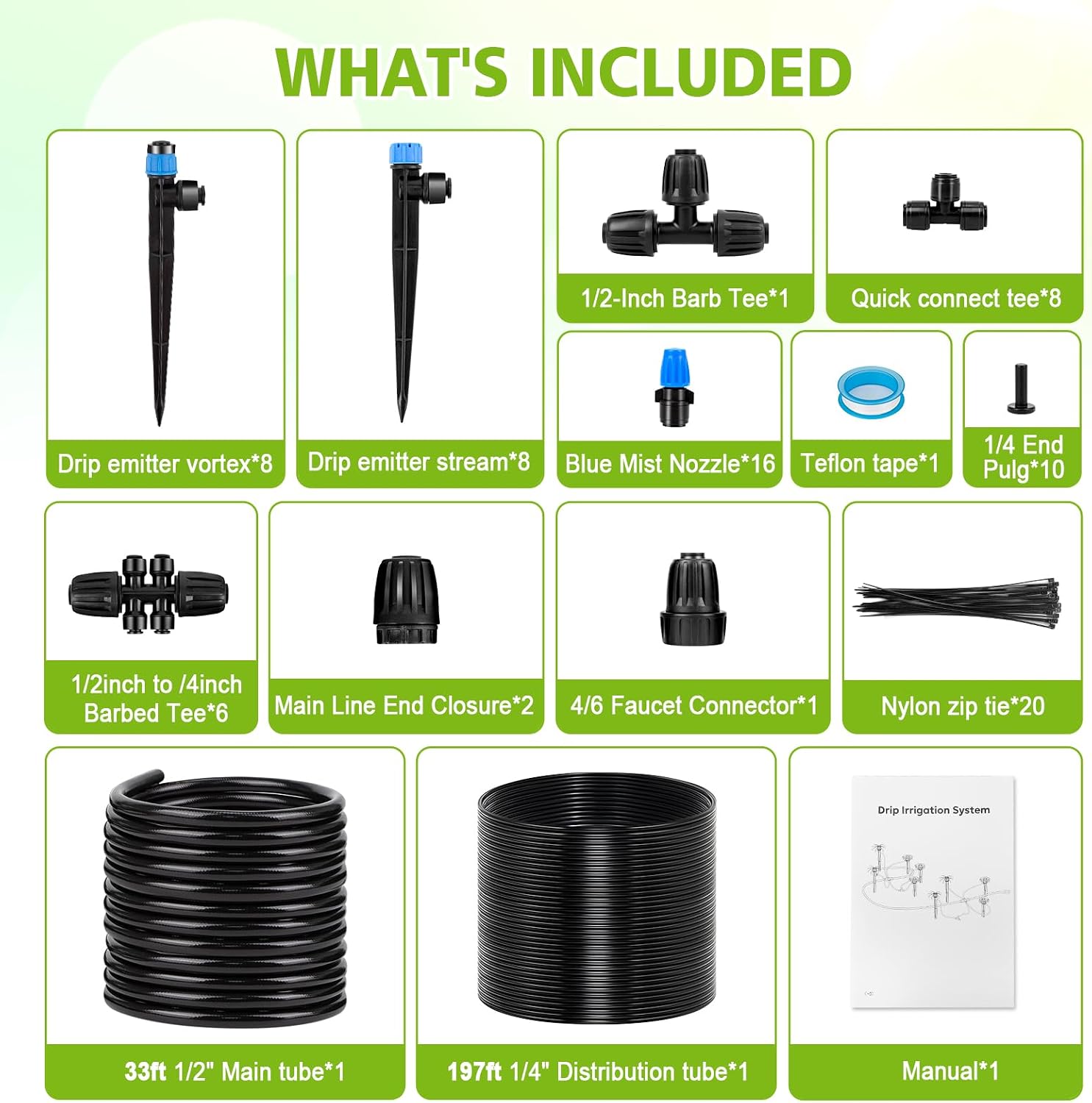 230FT New Quick-Connect Drip Irrigation System Kit, Automatic Garden Watering Misting System for Greenhouse, Yard