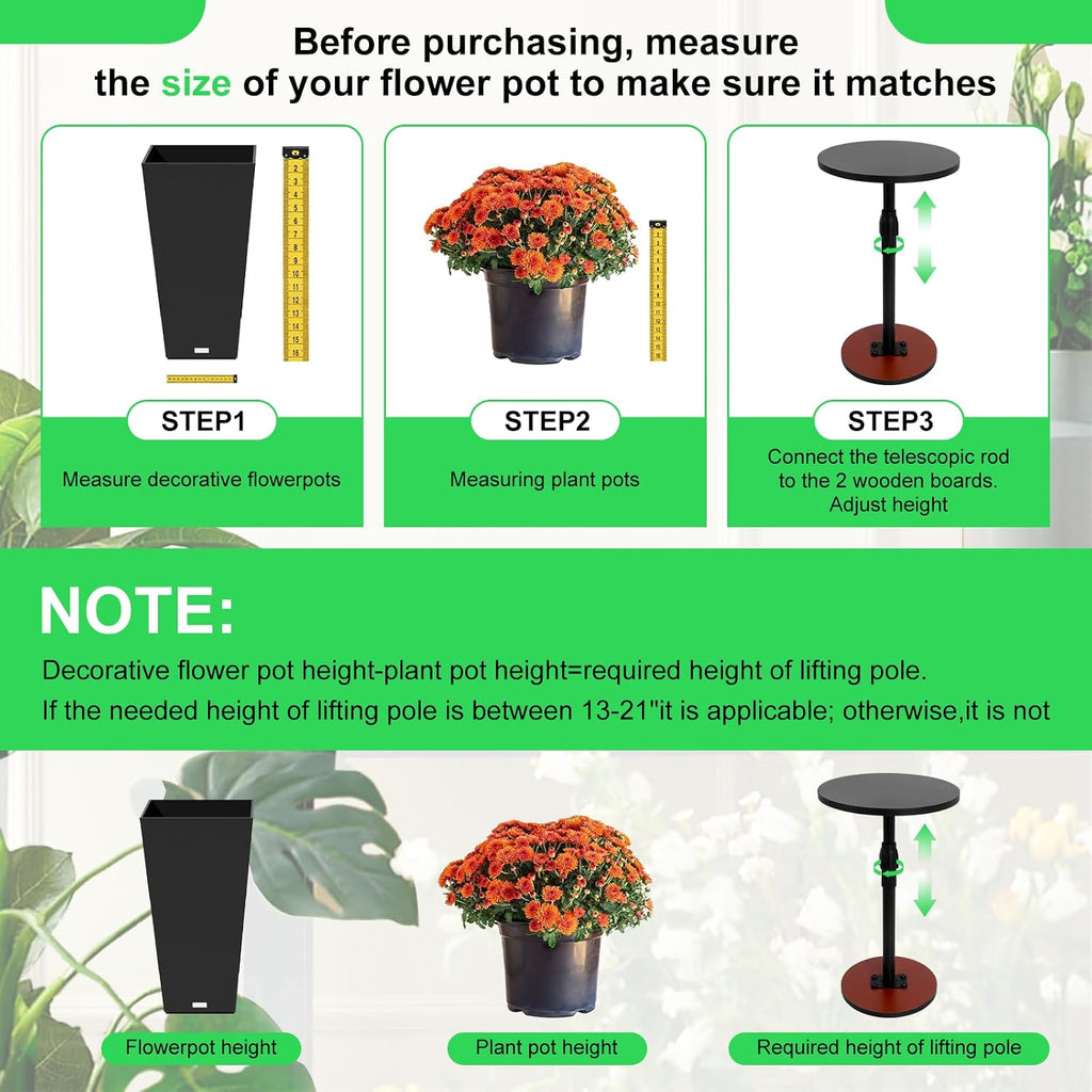 2 Set Adjustable Plant Risers for Inside Pots, 13-21” Telescopic Tapered Flower Pot Stand, Fits 6/8/10 Inch Base for