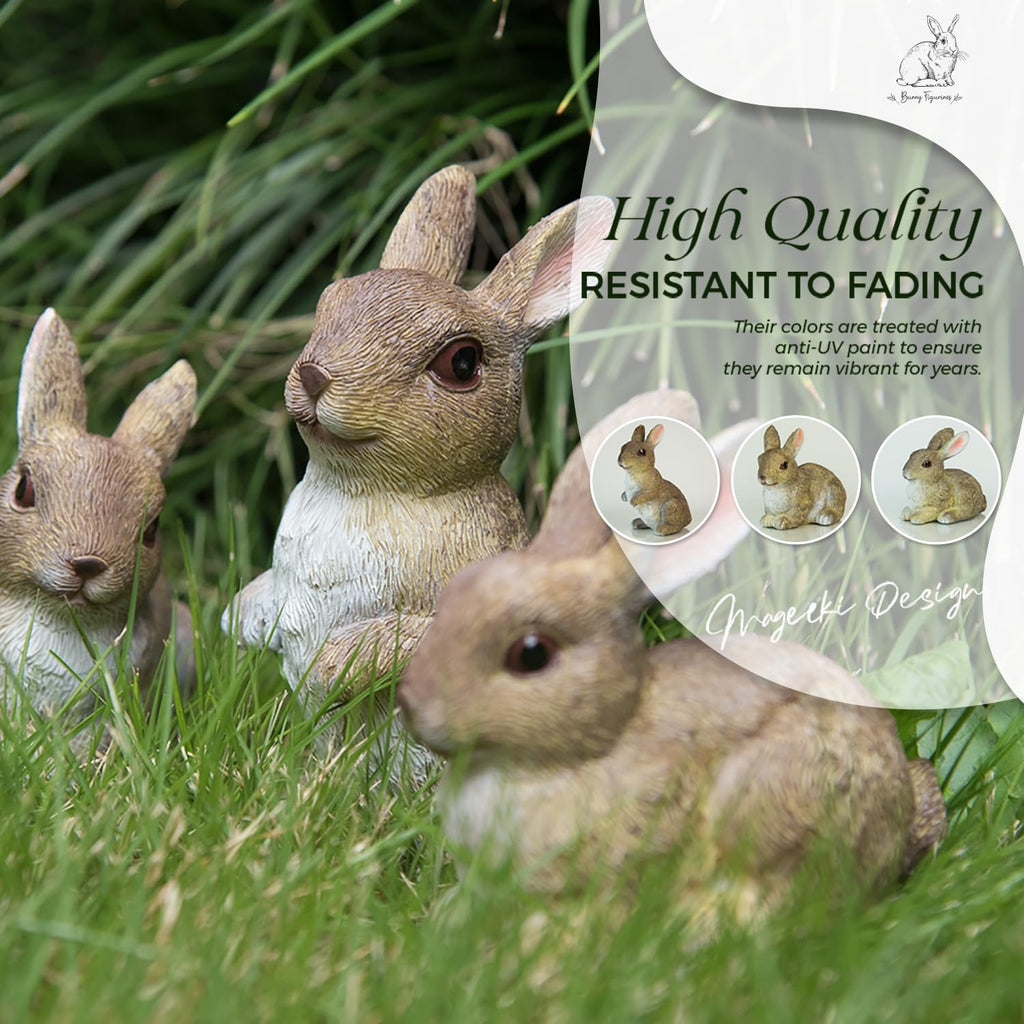 3 Pcs Bunny Decor Figurines Garden Decorations, Cute Bunny Yard Statues Outdoor, Easter Rabbit Statues, Hand-Painted