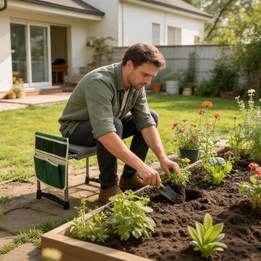 Garden Kneeler and Seat with 11.5" Wide Pad, Foldable Garden Stool with 2 Tool Bags, Heavy Duty Garden Kneeler for