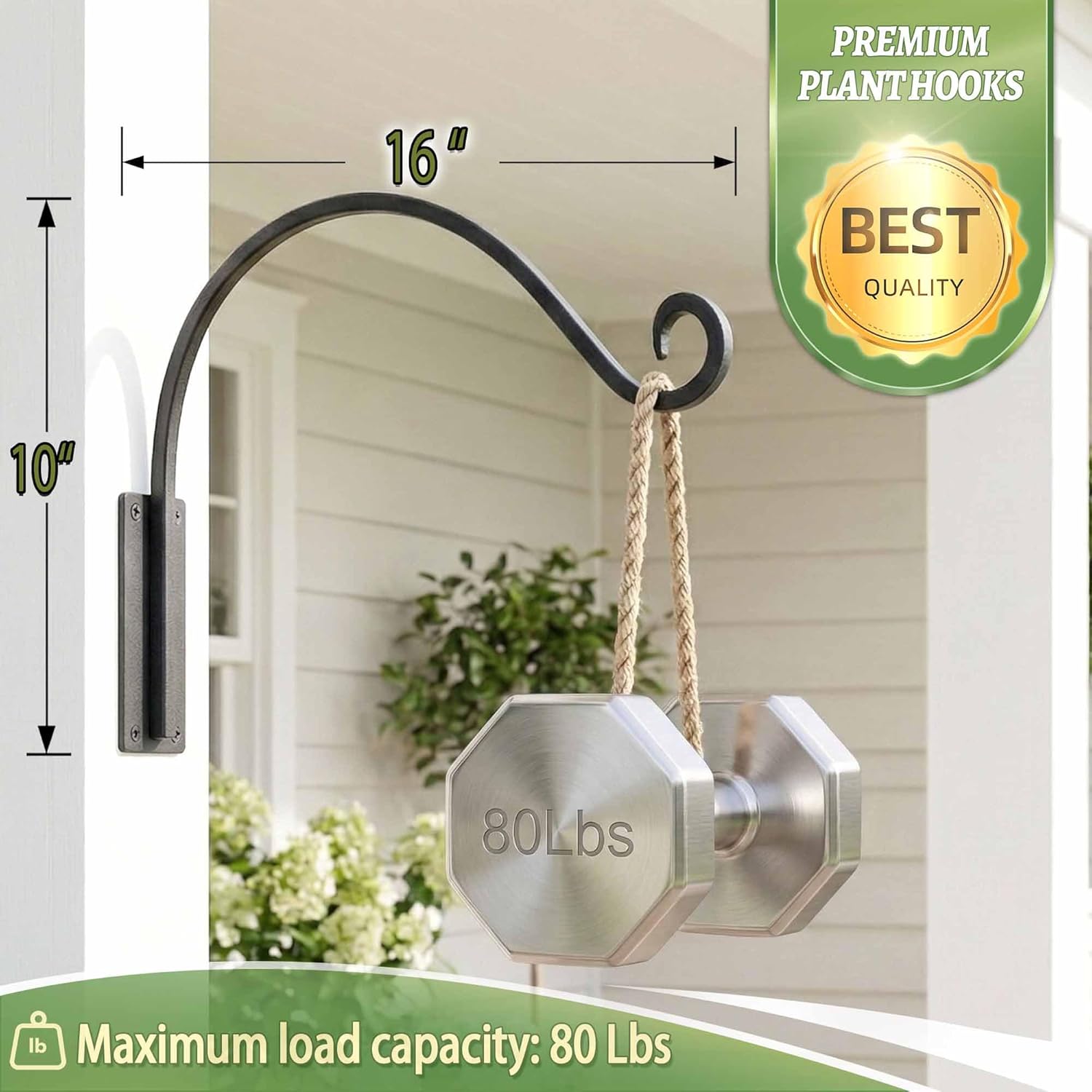 Qiang Ni Heavy-Duty Plant Hanger-16 Inch 80Lbs Outdoor Wall Mount Bracket | Rust-Resistant Metal Hook,Easy
