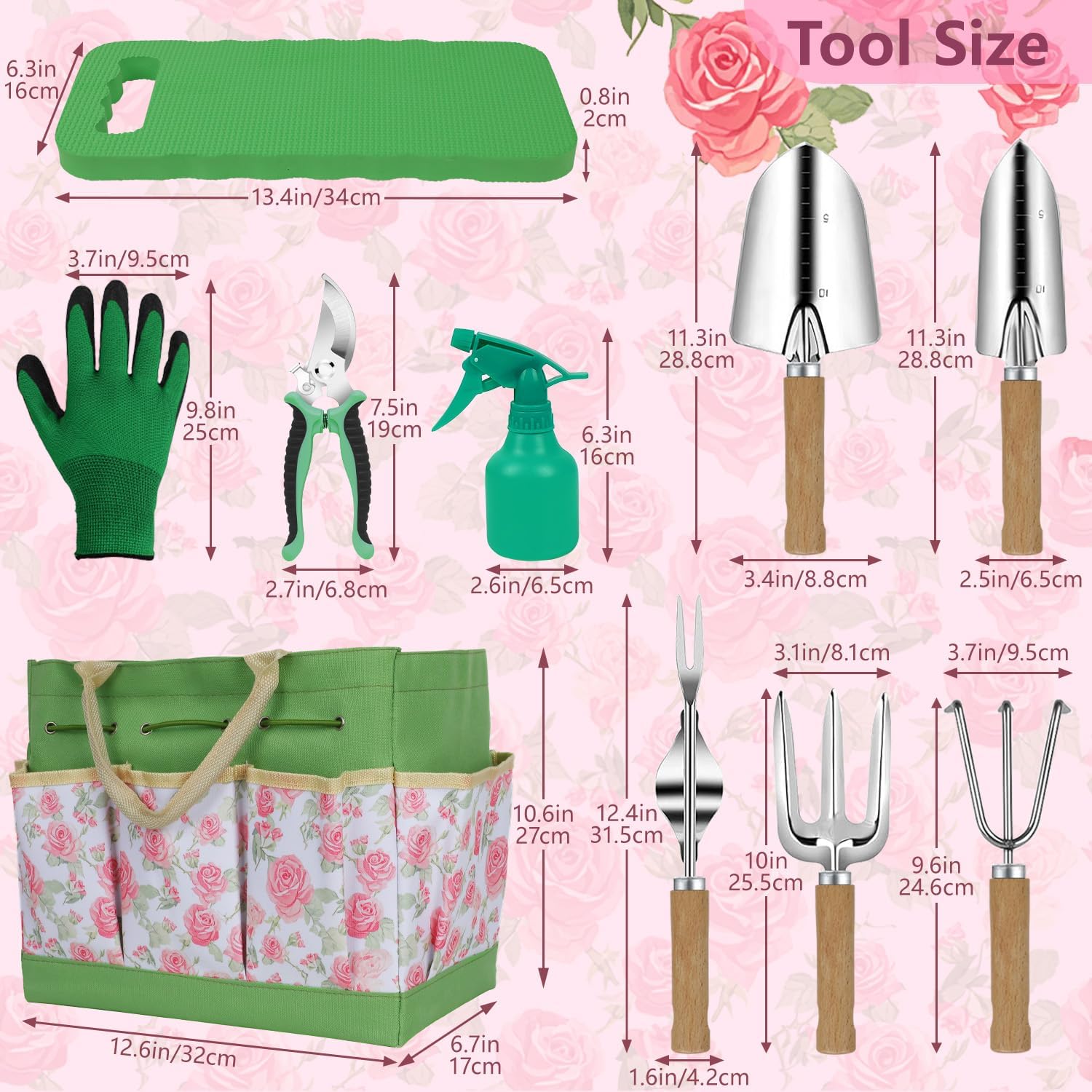 Garden Tools Set, 10-Piece Heavy Duty Garden Hand Tools Kit with Wooden Handle, Durable Organizer Bag for Garden