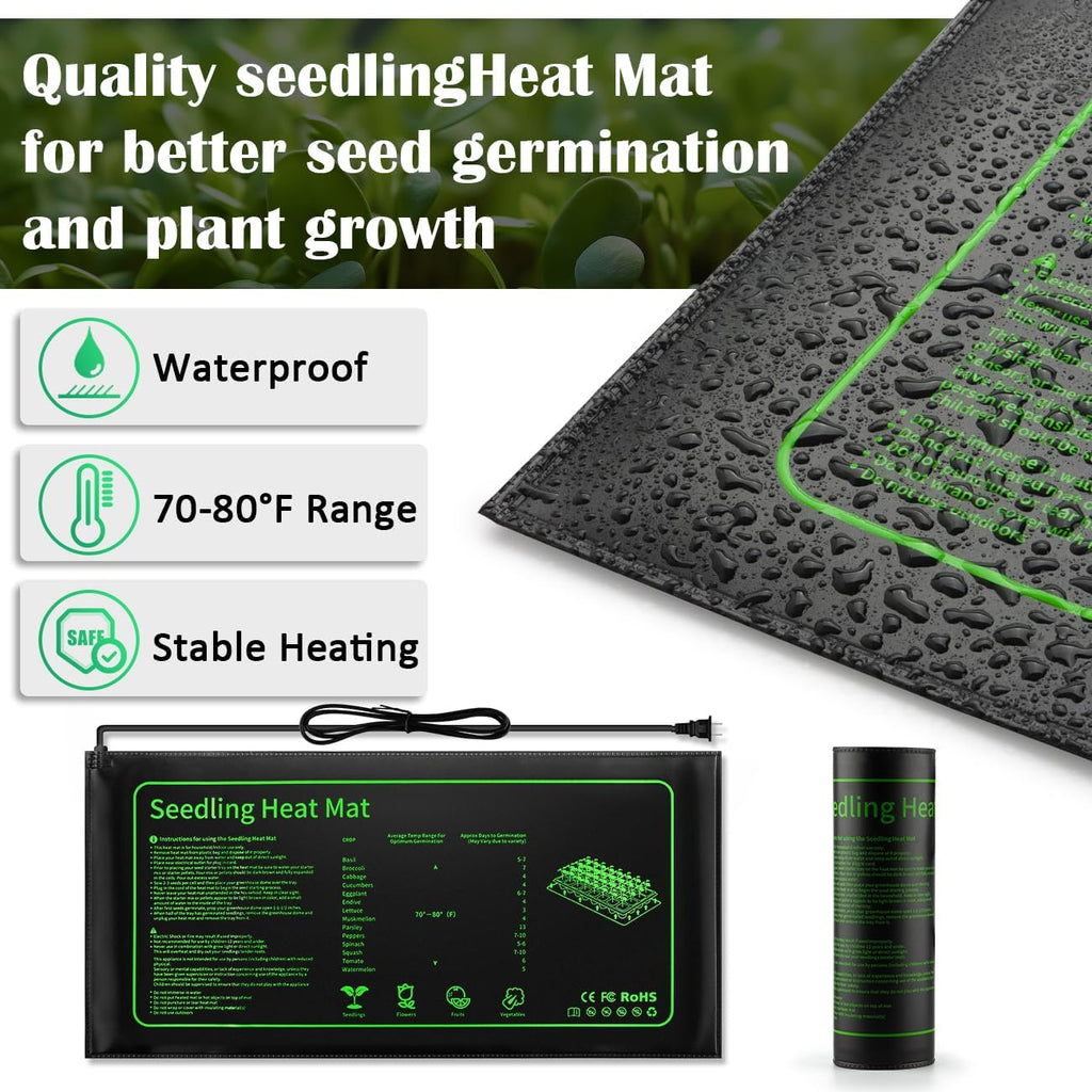 2-Pack 1020 Seed Starter Trays with Heat Mat and Clip-On Grow Light | 7.3" High Dome, Adjustable Gooseneck Light, for