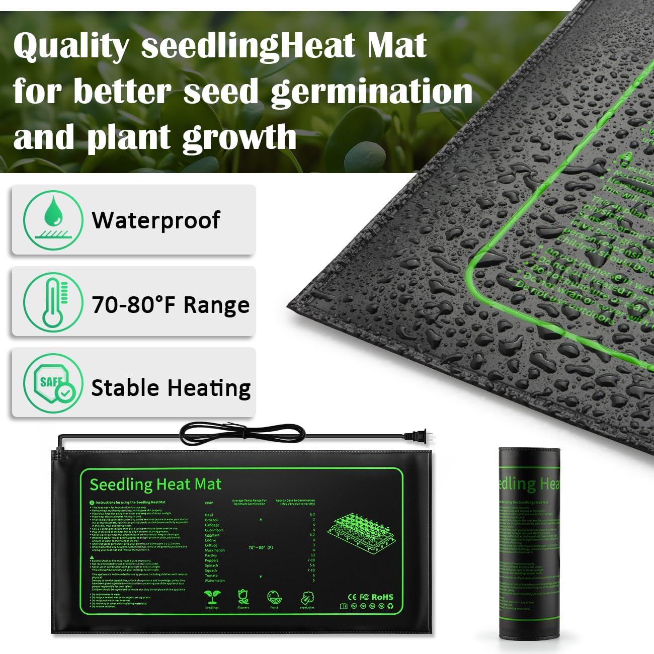 2-Pack 1020 Seed Starter Trays with Heat Mat and Clip-On Grow Light | 7.3" High Dome, Adjustable Gooseneck Light, for