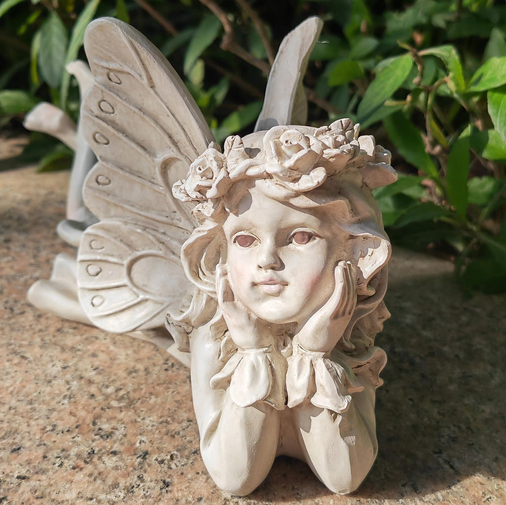 Laying Angel Garden Statue, Resin Fairy Figurine Outdoor Yard Decor | Whimsical Accent For Flower Beds, Patios, Shelves