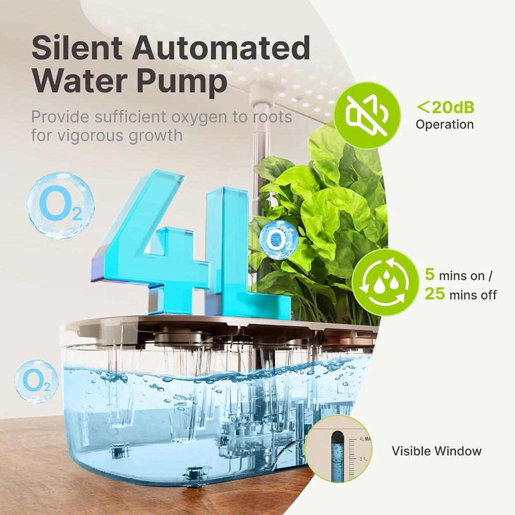 Hydroponics Growing System, 12 Pods, 12.4 in Adjustable Height | Indoor herb Garden with 20W LED Grow Light, Visible