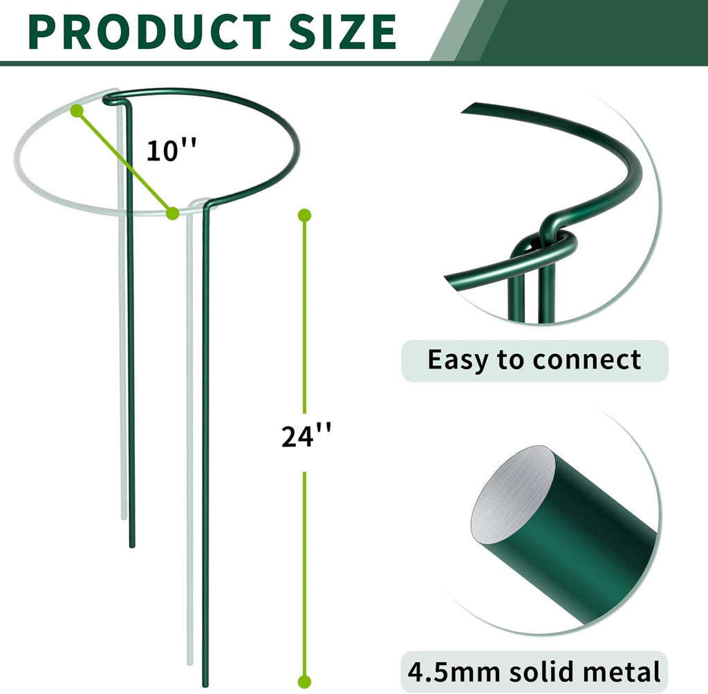 10 Pack Peony Cages and Supports, 10" (W) x 24"(H) Plant Support, Heavy-Duty Metal Plant Support Stakes, Plant Stakes